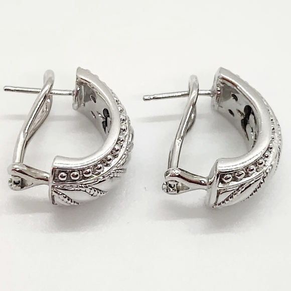 Judith Ripka Sterling Silver Earrings Chunky Wide Half Hoop Huggie Cable Classic - Picture 7 of 8